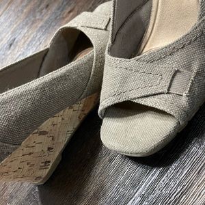 Beige colored wedge open toe